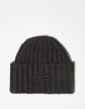 COLLUSION | COLLUSION Unisex brushed beanie with branding in chocolate 
