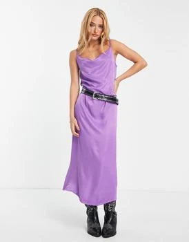推荐Only cowl neck satin slip maxi dress in purple商品