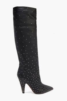 美国valentino鞋, Valentino | Studded pebbled-leather knee boots商品图片 4.9折