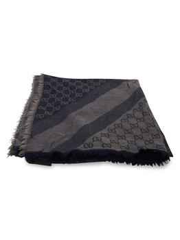 商品Gucci Gg Shawl Scarf In Black And Grey Wool And Silk图片
