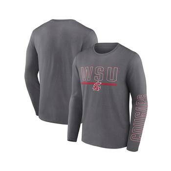 Fanatics | Men's Branded Heather Charcoal Washington State Cougars Modern Two-Hit Long Sleeve T-shirt商品图片,