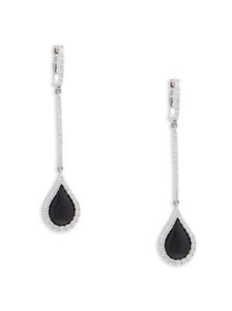 商品18K White Gold Black Jade & Diamond Drop Earrings图片
