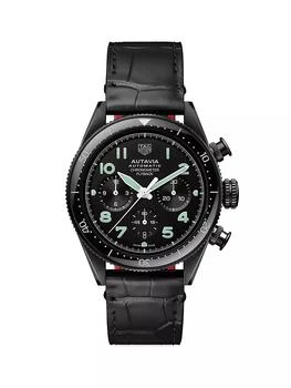推荐Autavia Stainless Steel & Alligator-Embossed Leather Watch商品