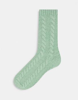推荐ASOS DESIGN cable knit lounge socks in sage green商品