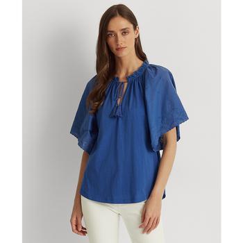 拉夫劳伦衬衫真假, Ralph Lauren | Embroidered Flutter-Sleeve Jersey Blouse商品图片 6折