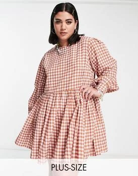 Daisy Street | Daisy Street Plus mini smock dress in micro pink brown check 8.5折, 独家减免邮费