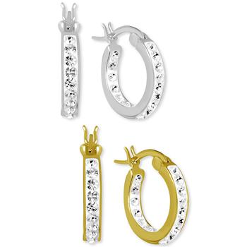 小银瓶手提包, Essentials | 2-Pc. Set Crystal Small Hoop Earrings in Silver-Plate & Gold-Plate, 0.65"商品图片 