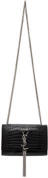 ysl小粉条多少钱, Yves Saint Laurent | Black & Silver Croc Small Kate Tassel Bag商品图片 