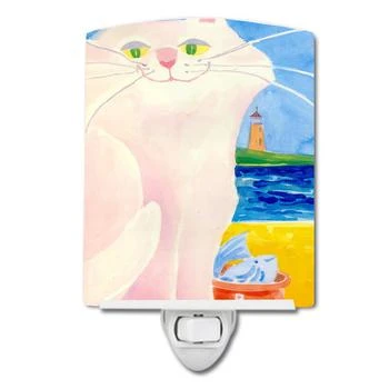 Caroline's Treasures | Big white Cat at the beach Ceramic Night Light,商家Verishop,价格¥204
