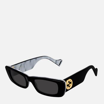 推荐Gucci Women's Rectangular Acetate Frame Sunglasses - Black/Black/Grey商品