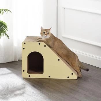 THE LICKER STORE | Kento 23.63" Minimalist Cardboard Angled Cat Cave Scratcher with Catnip, Almond,商家Premium Outlets,价格¥490