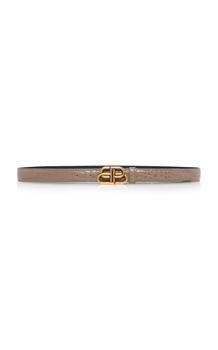 Balenciaga | Balenciaga - Women's BB Thin Croc-Effect Leather Belt - Light Grey - 70 cm - Moda Operandi商品图片,