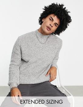 ASOS | ASOS DESIGN heavyweight fisherman turtle neck jumper in grey twist商品图片,