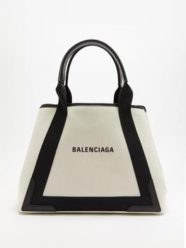 Balenciaga | Cabas M logo-print leather-trim canvas bag商品图片,
