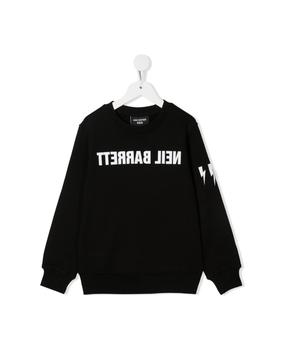 Neil Barrett | Kids Black Sweatshirt With White Mirror Logo Print商品图片,