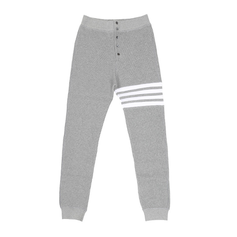 推荐THOM BROWNE 男士灰色斜纹华夫格运动裤 MJB012A-05802-035商品