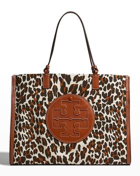 tory burch ella, Tory Burch | Ella Logo Leopard Canvas Tote Bag商品图片 7.4折