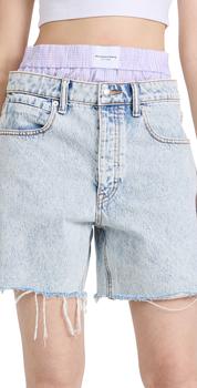 alexander wang短裤, Alexander Wang | Denim x Alexander Wang Low Shorts With Boxer Waistband商品图片 5折