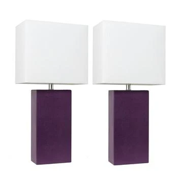 Elegant Designs | 2 Pack Modern Leather Table Lamps with White Fabric Shades, Eggplant,商家Premium Outlets,价格¥776