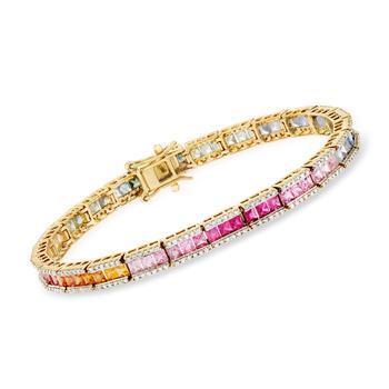 商品Ross-Simons Multicolored Sapphire and Diamond Bracelet in 14kt Yellow Gold图片