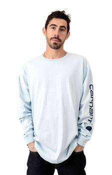 卡哈特, Carhartt | (K231) Signature Sleeve Logo L/S Shirt - Soft Blue商品图片 7.1折×额外7折, 额外七折