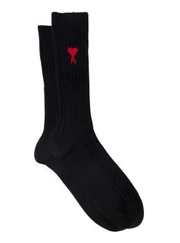 AMI | Three-Pack of Black Socks with Contrasting Logo in Cotton Blend Man 6.6折