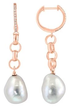 Effy | 14K Rose Gold Diamond & 11mm Freshwater Pearl Drop Huggie Hoop Earrings - 0.12ct. 3.9折, 独家减免邮费