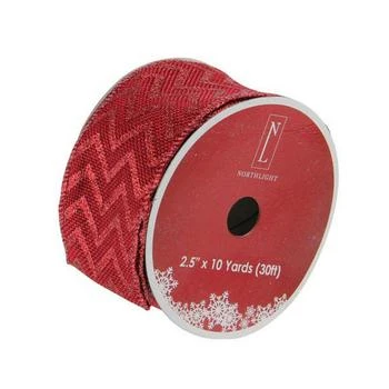 Northlight | Wine Red Glitter Chevron Burlap Wired Christmas Craft Ribbon 2.5" x 10 Yards,商家Macy's,价格¥224