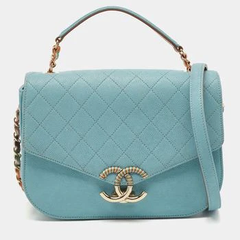 推荐Chanel Light Blue Quilted Caviar Leather Small Cuba CC Flap Bag商品