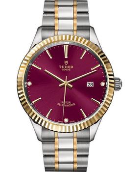 推荐Tudor Style 41mm Burgundy Dial Diamond-Set Stainless Steel Men's Watch M12713-0015商品