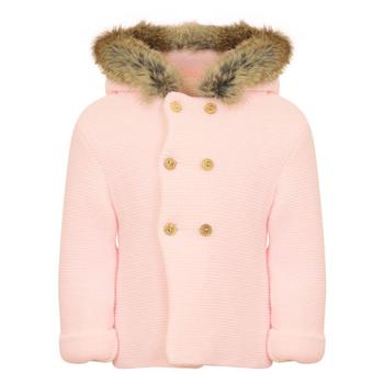 推荐Pink Fur Trimmed Hooded Knitted Jacket商品