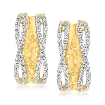 Ross-Simons | Ross-Simons Diamond Hammered Hoop Earrings in 18kt Gold Over Sterling 5.3折, 独家减免邮费