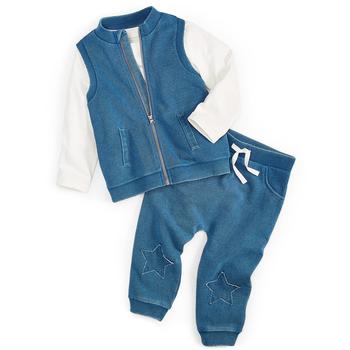 First Impressions | Baby Boys 3-Pc. Indigo Zip-Front Vest, Top & Jogger Pants Set, Created for Macy's商品图片,5折