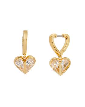 Kate Spade | Rock Solid Crystal Heart Charm Huggie Hoop Earrings in Gold Tone商品图片,
