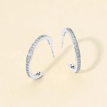 FASHNZFAB | 14K Gold Dipped CZ Stone Paved Open Hoop Earrings - Silver,商家Premium Outlets,价格¥201