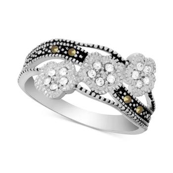 商品Genuine Marcasite & Crystal Flower Ring in Silver-Plate图片