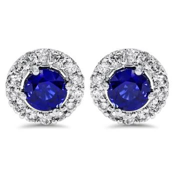 Pompeii3 | 2ct Halo Diamond Blue Sapphire Studs 14K White Gold (Not Enhanced),商家Premium Outlets,价格¥9152