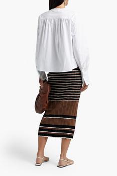 Theory | Striped ribbed cotton-blend midi skirt商品图片,4.2折×额外6折, 额外六折