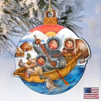 Designocracy North Pole Santa Wood Christmas Ornaments Set of 2 G. DeBrekht Holiday