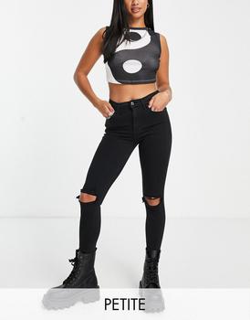 冬装topshop jamie, Topshop | Topshop Petite knee rip Jamie jean in black商品图片 