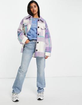 product ASOS DESIGN oversized check longline shacket in lilac check image