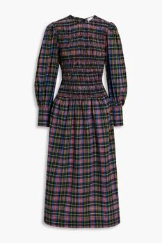 Ganni | Shirred checked cotton-blend seersucker midi dress,商家THE OUTNET US,价格¥462