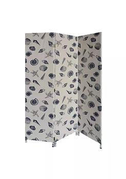 商品Duna Range | 71 Inch 3 Panel Fabric Room Divider with Seashell Print, Blue,商家Belk,价格¥1895图片