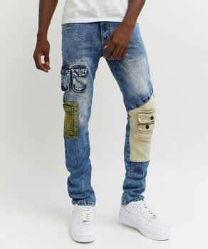 Reason Clothing | Punk Medium Washed Patched Denim Cargo Jeans商品图片,额外8折, 额外八折