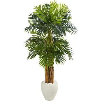NEARLY NATURAL | 5.5' Triple Areca Palm Artificial Tree in White Planter,商家Macy's,价格¥2694