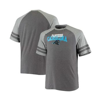 Fanatics | Men's Big and Tall Charcoal, Heathered Gray Carolina Panthers Two-Stripe Tri-Blend Raglan T-shirt商品图片,