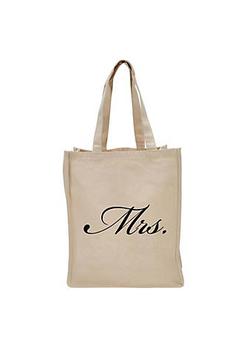推荐17" Beige Reusable Shopping and Tote Bag with "Mrs" Script Design商品