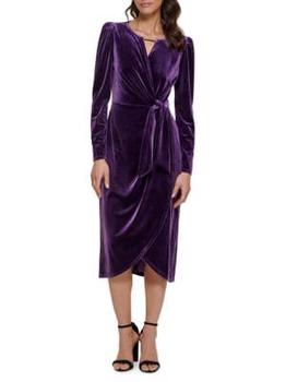 Kensie | Velvet Faux Wrap Midi Dress商品图片,5.4折