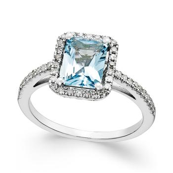 商品Aquamarine (1-1/5 ct. t.w.) and Diamond (1/4 ct. t.w.) Ring in 14k White Gold图片