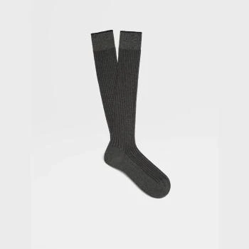 Zegna | 包邮包税【预售7天发货】 ZEGNA杰尼亚 23秋冬 男士 袜子 SLATE GREY COTTON BLEND RIBBED MID CALF SOCKS N5V40-574-022 包邮包税